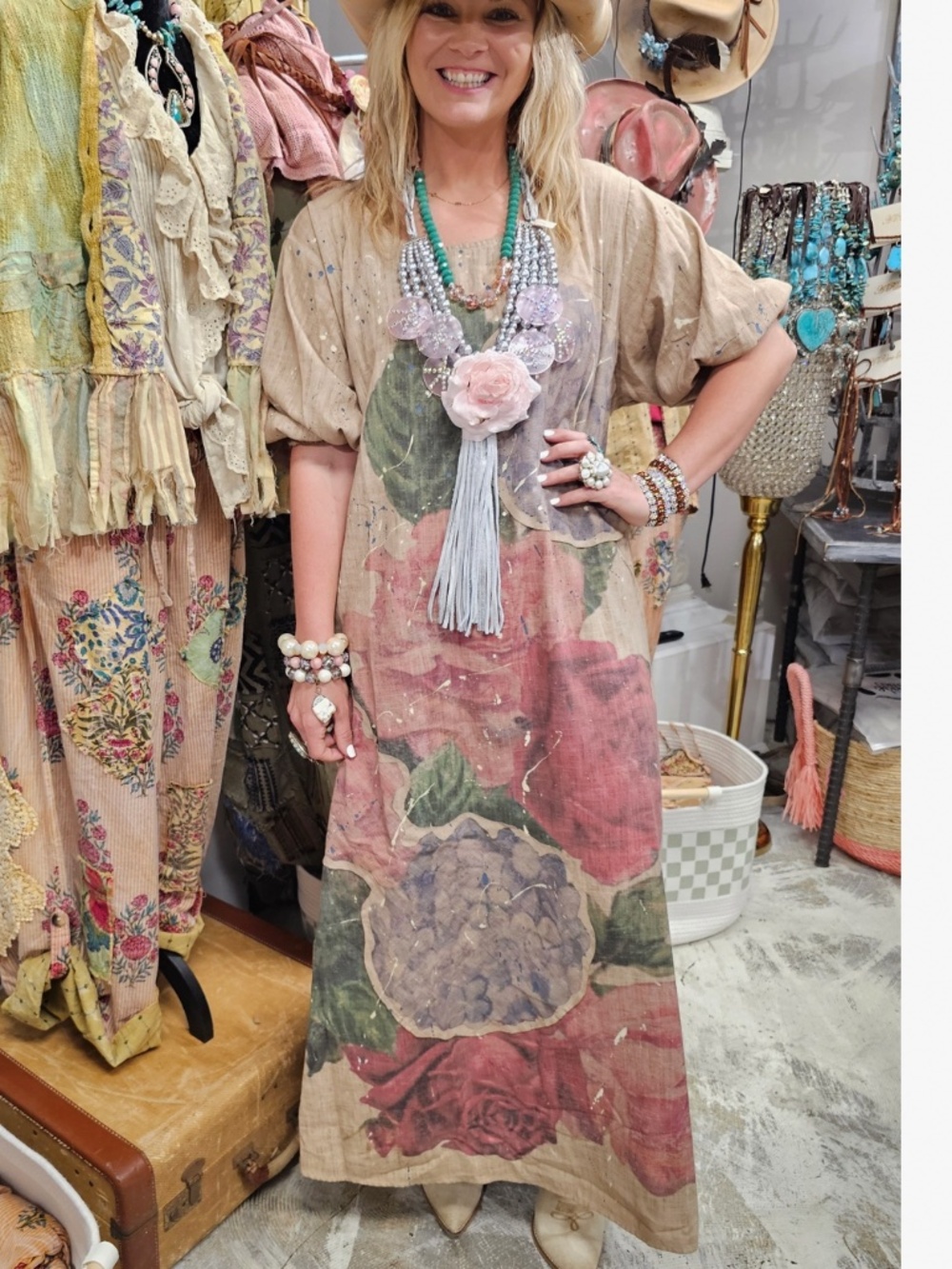 🎉 A RARE BIRD “ LINEN ROSE “ A RARE BIRD HAND MADE LINEN ROSE DRESS LONG - Picture 5 of 5